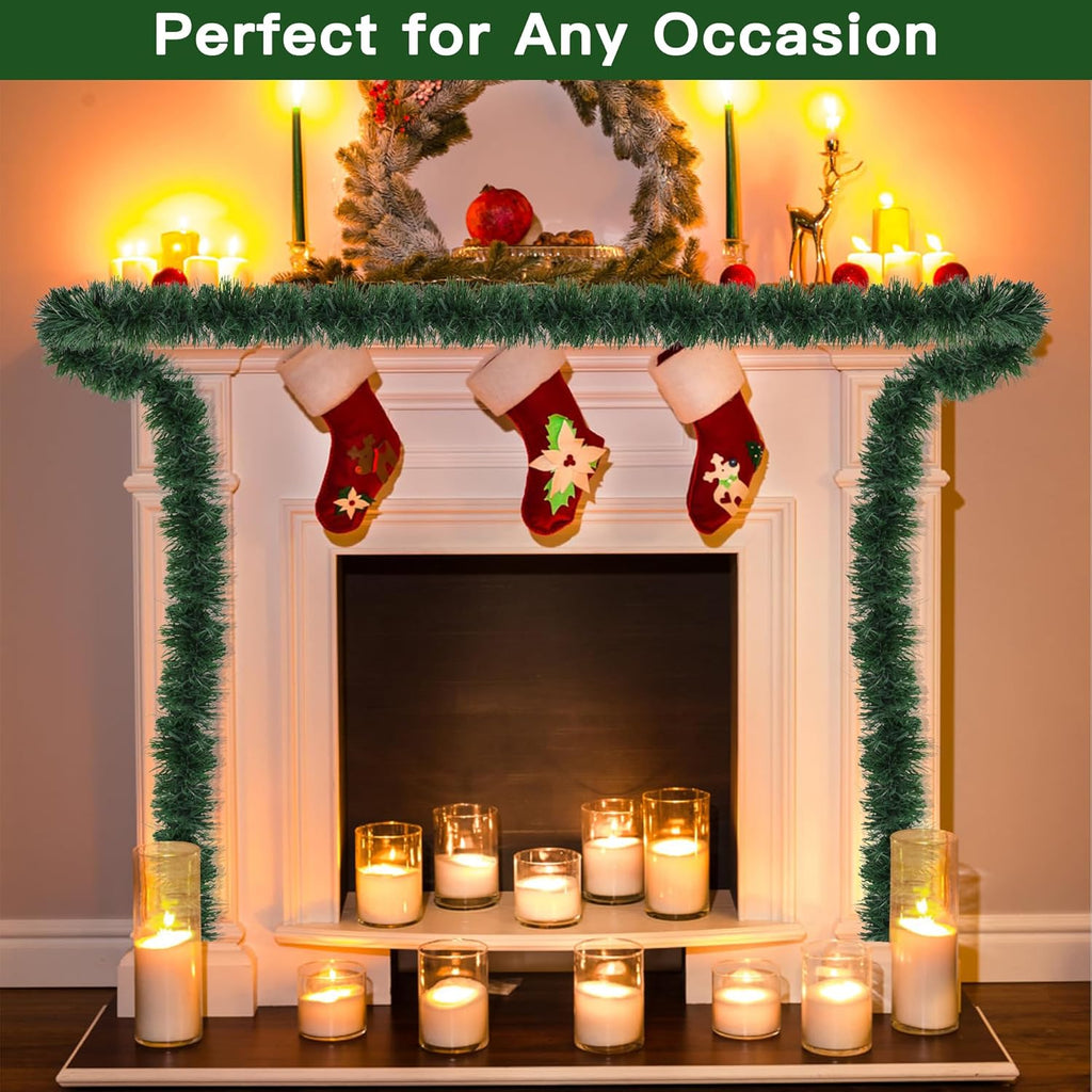 50 Feet Christmas Garland Greenery Christmas Decor, Artificial Pine Garlands Xmas Decorations for Stairs Mantle Fireplace Home Party Holiday Soft Green Garland Christmas Decoration Indoor Outdoor