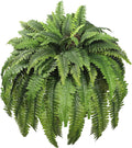 Large Artificial Ferns for Outdoor 96 Fronds Fake Boston Fern Faux Ferns Plant Silk Greenery for Indoors Home Garden Porch Windowsill Decor (1 Stem)