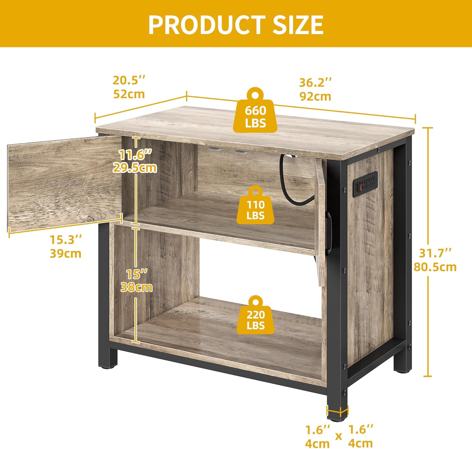DWVO Heavy Duty Metal Aquarium Stand with Power Outlets, Cabinet for Fish Tank Accessories Storage - Suitable for 40-50 Gallon Fish Tank Stand, Turtle, Reptile Terrarium, 660LBS Capacity, Grey