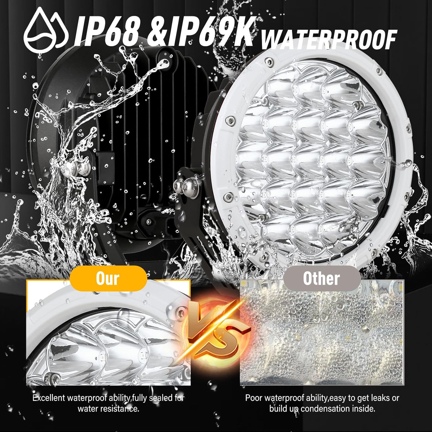 BIGLION.X 7Inch Driving Lights Spotlights Pair 210W 32000LM Round LED Spot Off Road Lights Marine Light Bar Amber Fog Headlights 12V 24V for Pickup Trucks ATV UTV Car UTE 4WD Boat