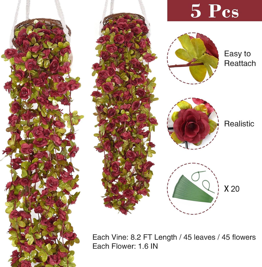 BLEUM CADE 5Pcs 41Ft Flowers Garland Artificial Rose Vines for Bedroom, Cute Fake Hanging Flower Vines Floral Garland Decorations for Wedding Party Wall Room Decor Aesthetic