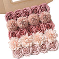 Artificial Flowers Combo Box Set Gradient Color Flower Leaf with Stems for DIY Wedding Bouquets Centerpieces Baby Shower Party Home Decorations（Pink Purple）