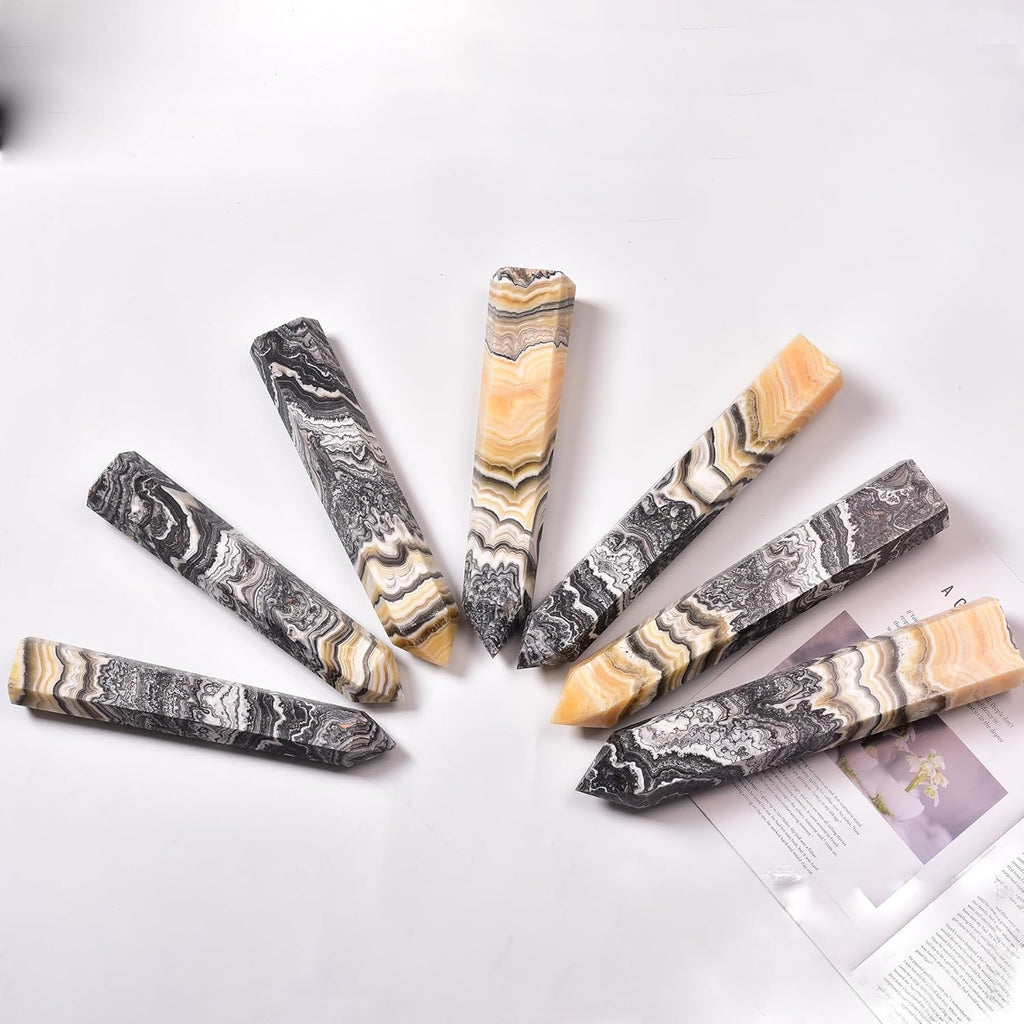 JIC Gem Natural Black and Yellow Calcite Healing Crystal Obelisk Tower 6 Faceted Large Crystal Wand Reiki Chakra Meditation Therapy Decor Crystal Gift 3.5-4.0 Lbs