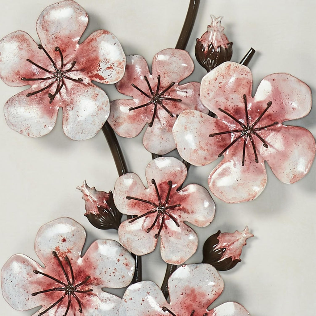 Pink Cherry Blossom Metal Wall Art Panel Set of Two | Floral Style Decor for Bedroom, Living Room, Foyer, Entrway, Office