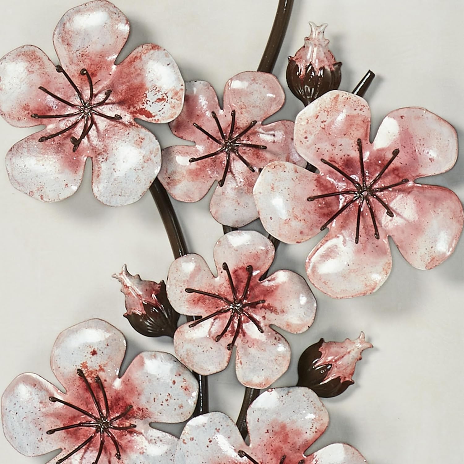 Pink Cherry Blossom Metal Wall Art Panel Set of Two | Floral Style Decor for Bedroom, Living Room, Foyer, Entrway, Office