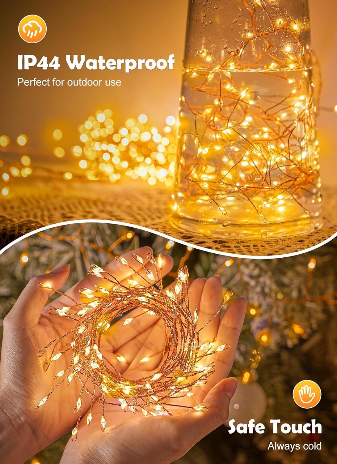 Twinkle Fairy Lights Plug in,200LED Cluster String Lights - Copper Wire Waterproof Christmas Tree Lights for Bedroom Indoor Outdoor, Party Garden Patio Decor