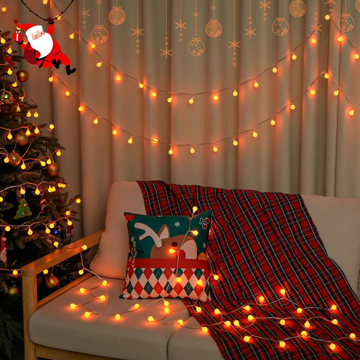 JMEXSUSS Orange String Lights Indoor, Connectable 100 LED Globe String Lights Plug in with Remote, 33ft 8 Modes Orange Christmas Lights Outdoor for Bedroom Thanksgiving Party Fall Holiday Decor