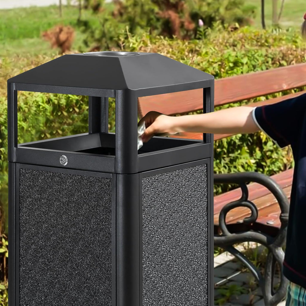 Commercial Square Receptacle Garbage Can with Dome Lid, W/Stylish Panels,Black, 15 Gallon