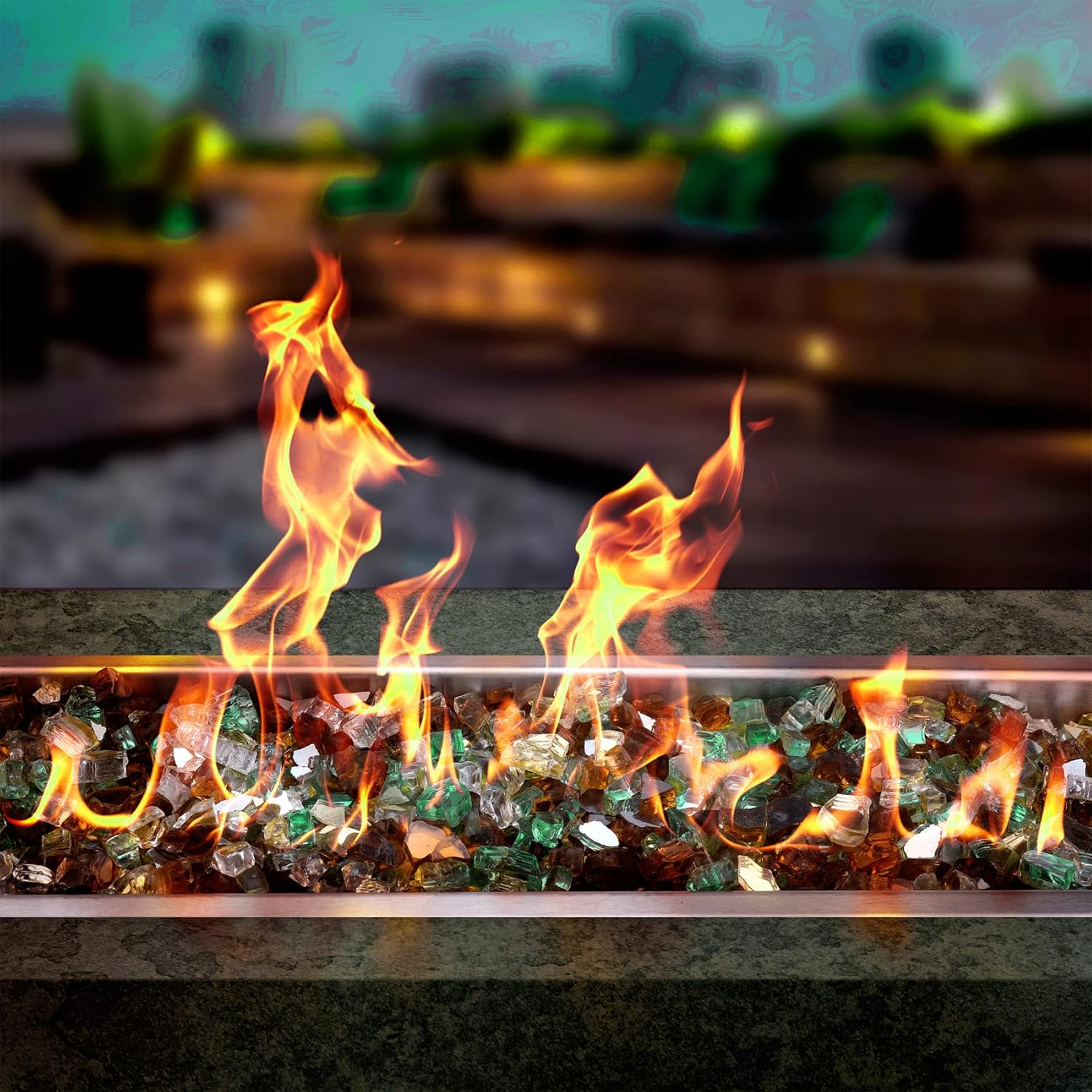 Onlyfire 10 Pounds Blended Reflective Fire Glass for Fire Pit Fireplace and Landscaping, 1/4 Inch Mixed Colored High Luster Fireglass Rocks for Outdoor ＆ Indoor Use - Gold+Light Green+Copper