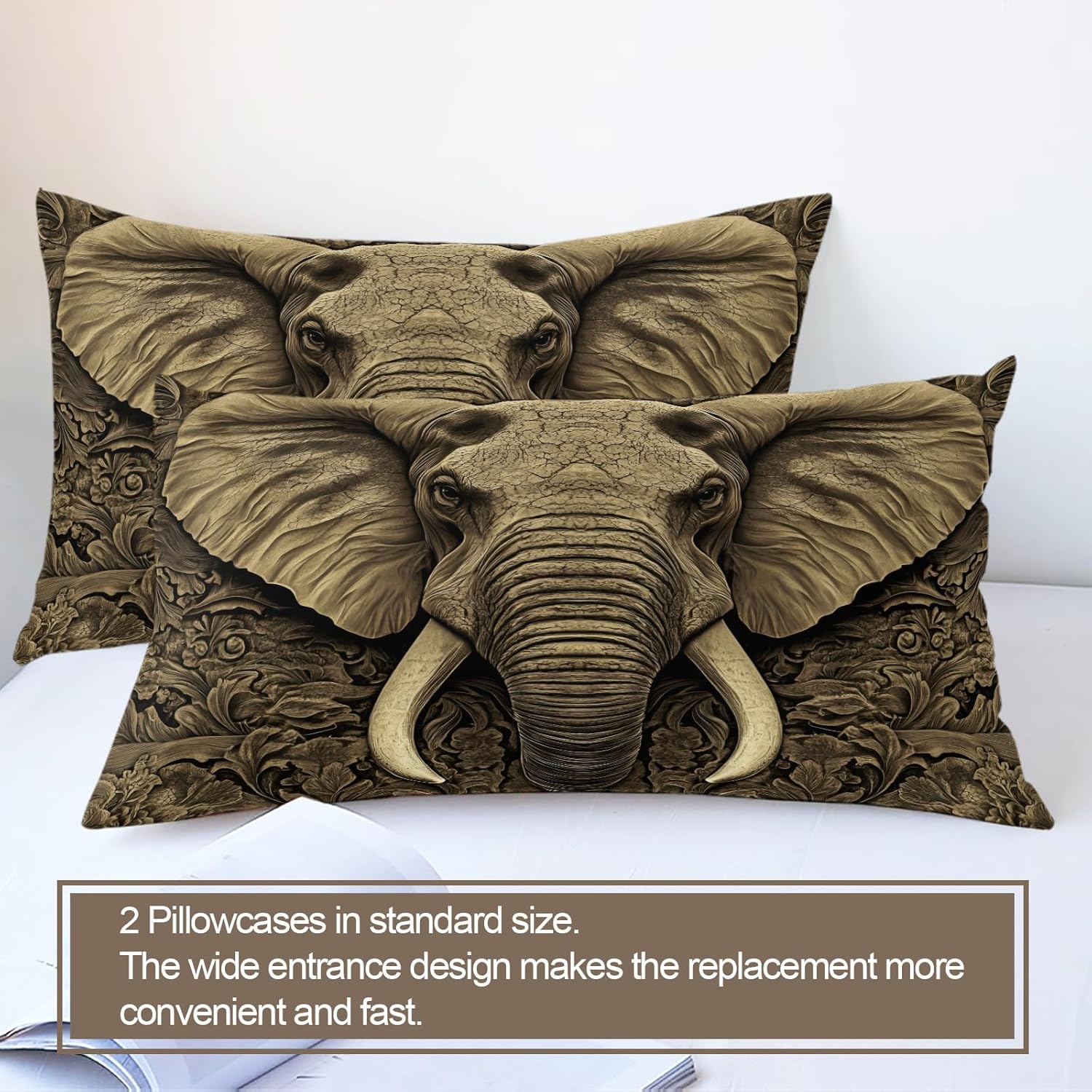 3D Elephant Duvet Cover Twin Carved Rocks Elephant Bedding Set 2 Piece for Kids Bedroom Ancient Indian Comforter Cover with Zipper Ties & 1 Pillowcases