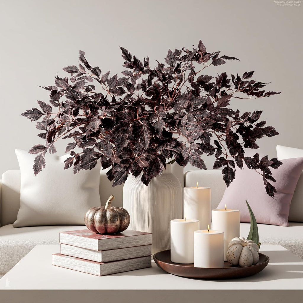 Artificial Cimicifuga Plant Leaf Fake Plants Fall Stems for vases Fake Leaves Silk Plants for Fall Decorations for Home Dining Table, Wedding, Fireplace Decorations 8PCS 23.6In（No vase）
