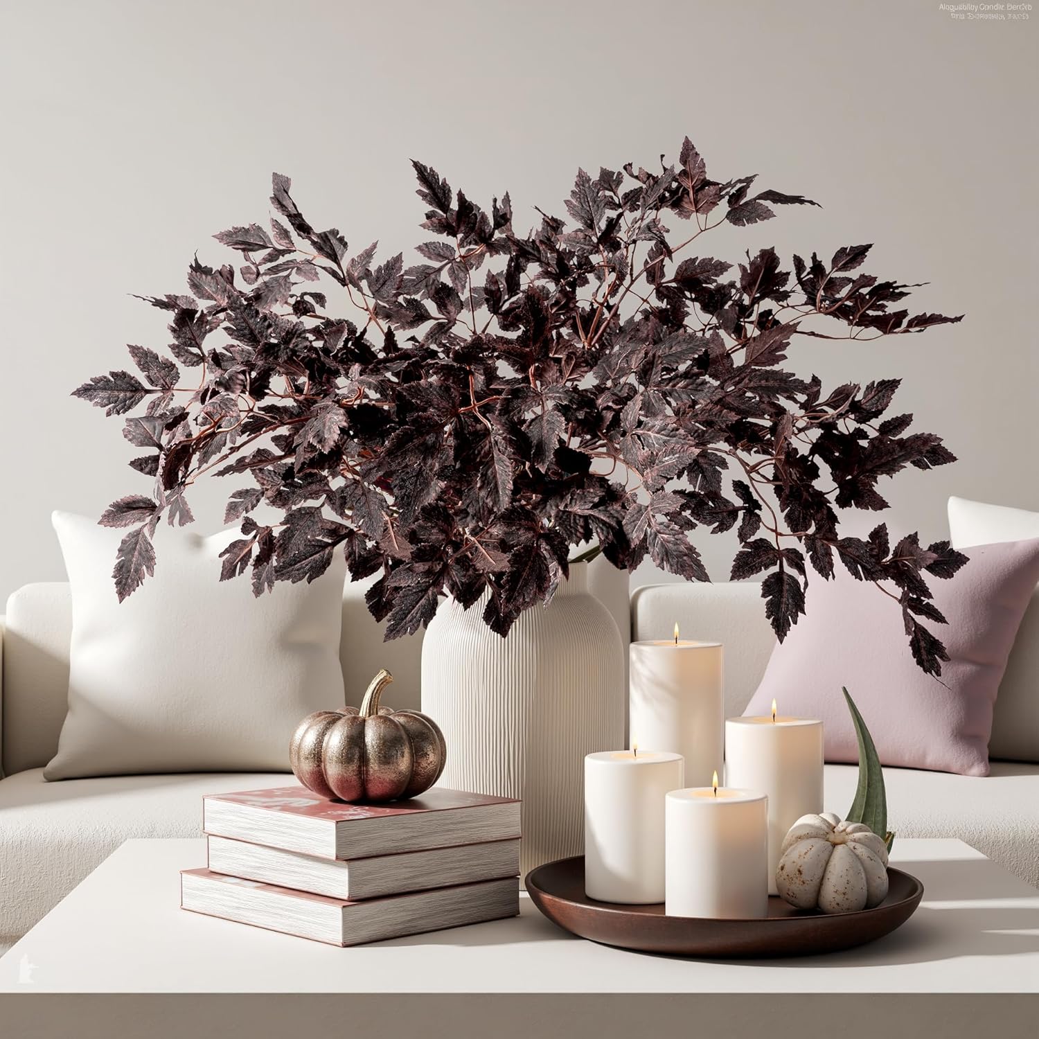 Artificial Cimicifuga Plant Leaf Fake Plants Fall Stems for vases Fake Leaves Silk Plants for Fall Decorations for Home Dining Table, Wedding, Fireplace Decorations 8PCS 23.6In（No vase）