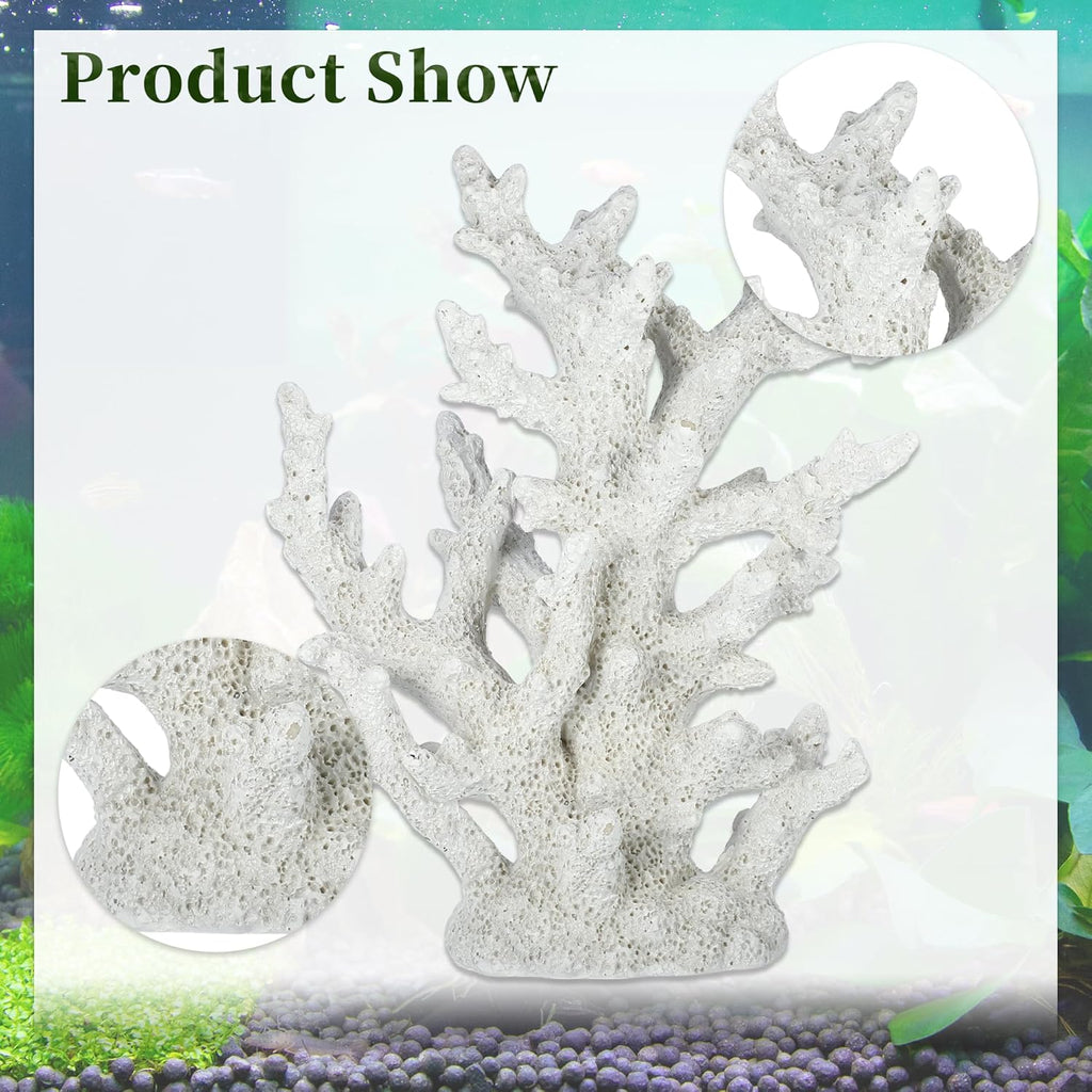 Artificial Coral Decor for Aquarium, Resin Ornaments and Statue Home Decor, 7.48"x2.36"x9.45", White