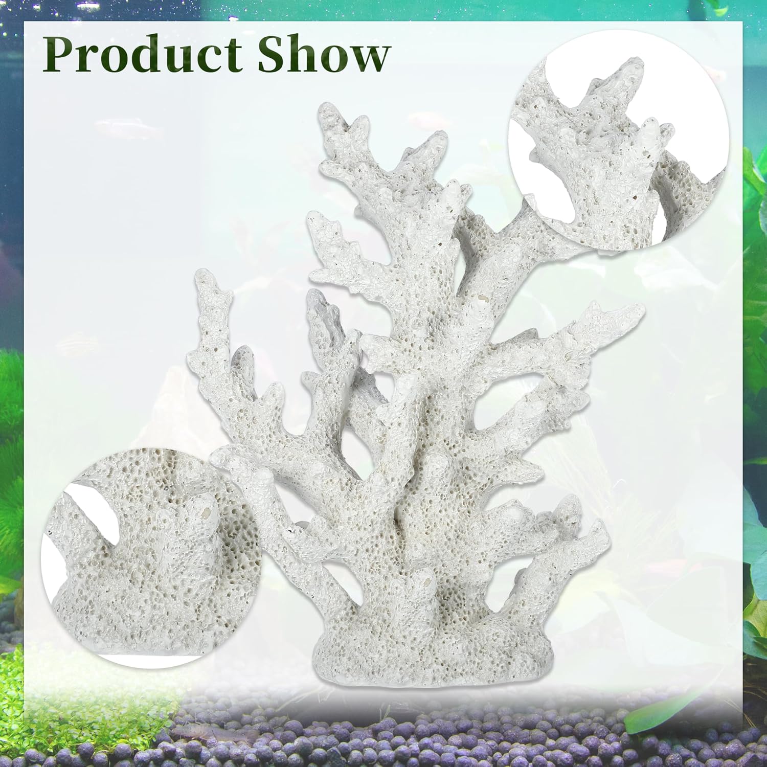 Artificial Coral Decor for Aquarium, Resin Ornaments and Statue Home Decor, 7.48"x2.36"x9.45", White