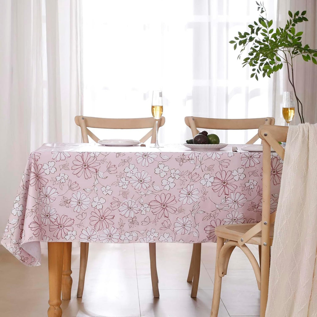 Heavy Duty Vinyl Tablecloth with Flannel Backing Waterproof Oil-Proof Plastic Table Cloth Stain-Resistant Wipeable Rectangle or Square Table Cover for Indoor and Outdoor (Red Flower,60x84 Inch)