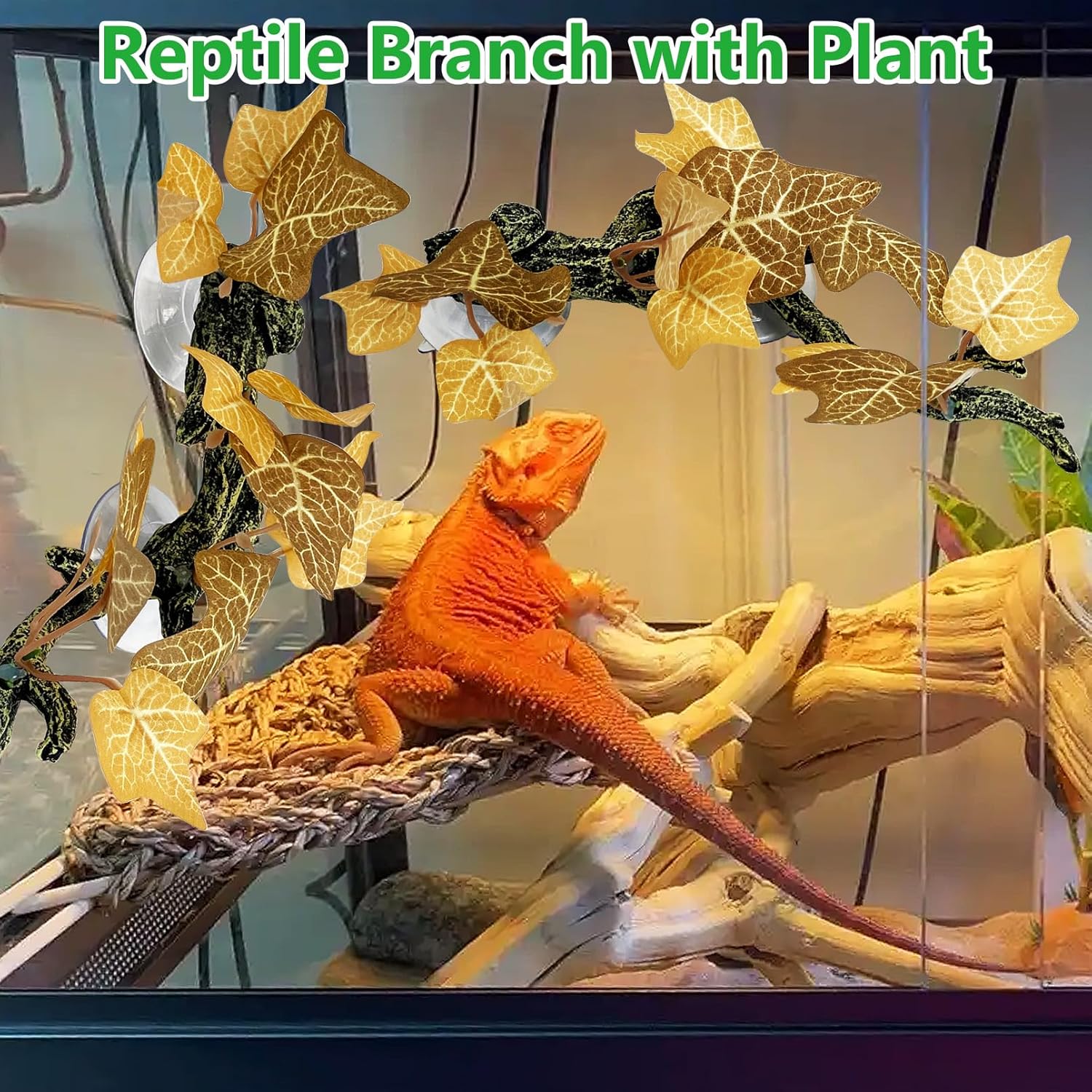 kathson 4 PCS Reptile Corner Branch Resin Snake Climb Tree Branch Decor Reptile Branches for Climbing with Suction Cups Frog Terrarium Plants for Lizard Bearded Dragons Gecko