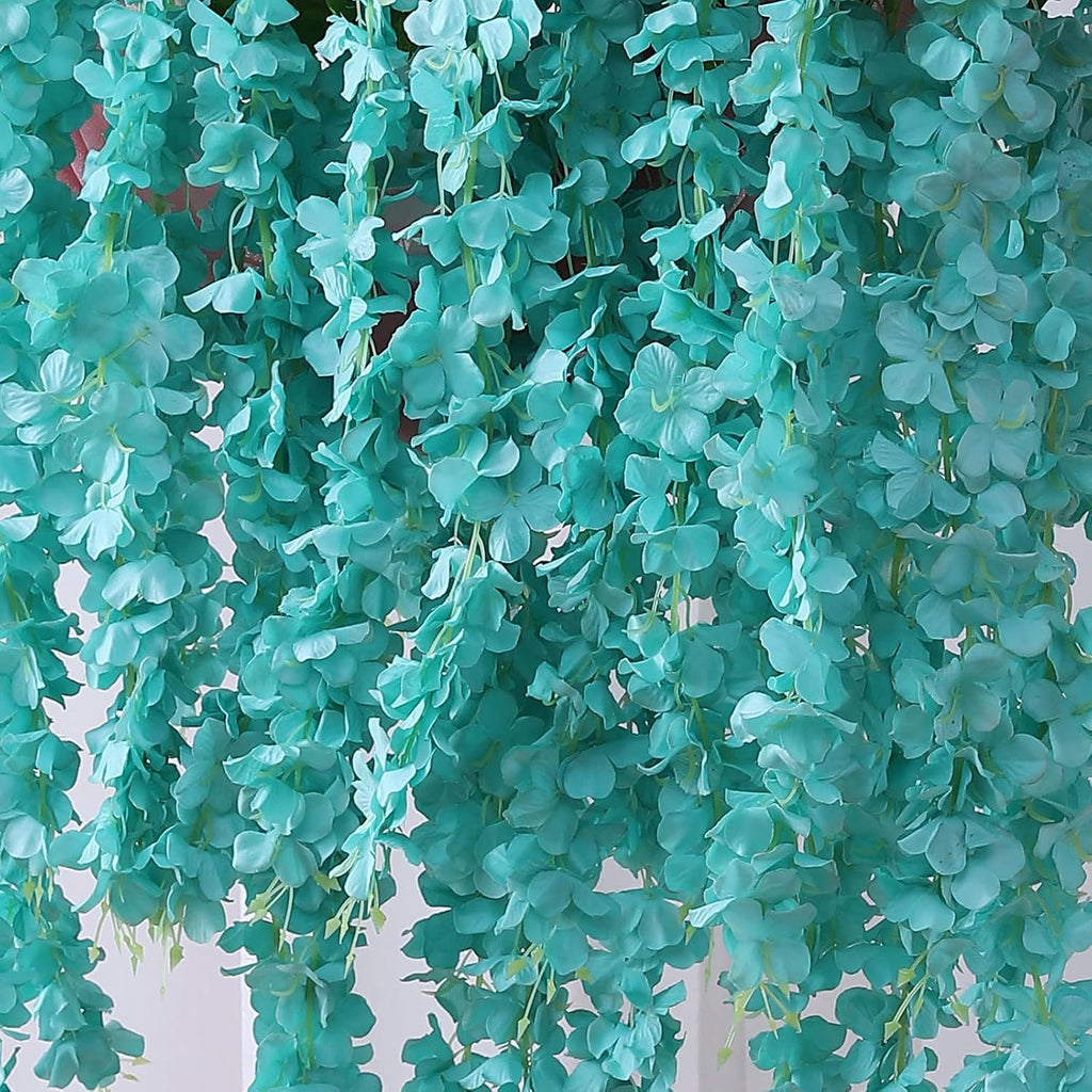 Duovlo 12 Piece Artificial Silk Wisteria Vine 3.6 Feet Hanging Flower Garland String Home Party Wedding Decor (Lake Blue)