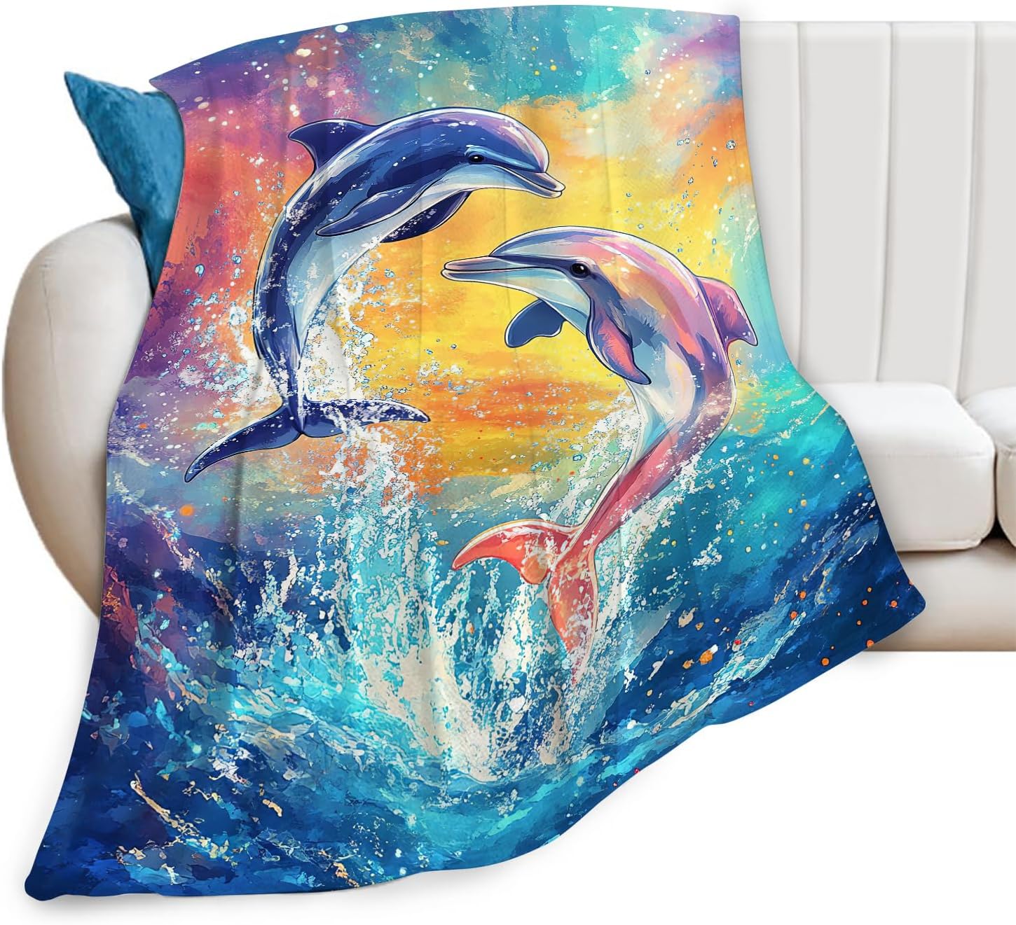 Dolphin Throw Blanket Dolphin Stuff Gifts for Kids Girls Boys Adults Women Man Soft Cozy Warm Plush Fluffy Fuzzy Fleece Blanket Decor 60''X80''
