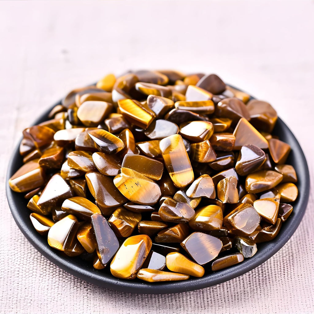 Polished Tigers Eye Crystal Chips 200 Pcs - 0.3" 10 oz Tumbled Stone Chips Crushed Sea Glass Stones Healing Reiki Crystal Jewelry Making Home Decoration