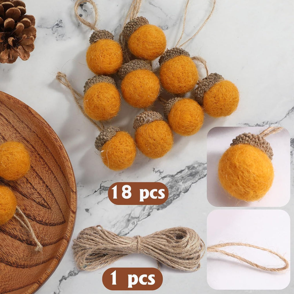 Boao 18 Pcs Felt Acorn Ornaments Fall Christmas Wool Pom Acorn Ball Decor Hanging Pine Cone Garland with 32.8 ft Rope for Thanksgiving Tree Woodland Farmhouse Mantel Wall Decor