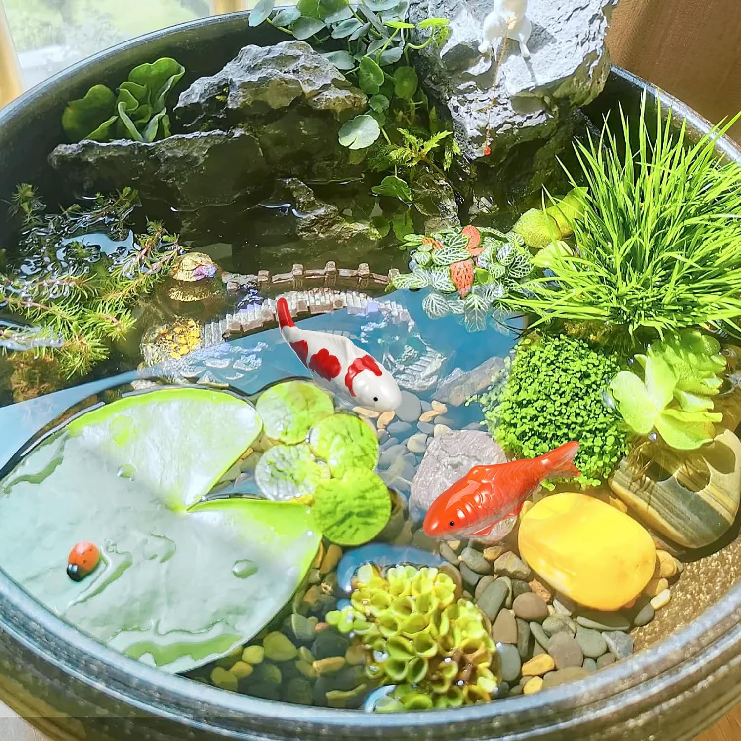 Floating Ceramic Fish Figurines Ceramic Floating Fish Koi - Tank Float Artificial Aquarium Ocean Sea Animals Koi Fairy Garden Decoration Floatable Figurines 2pcs