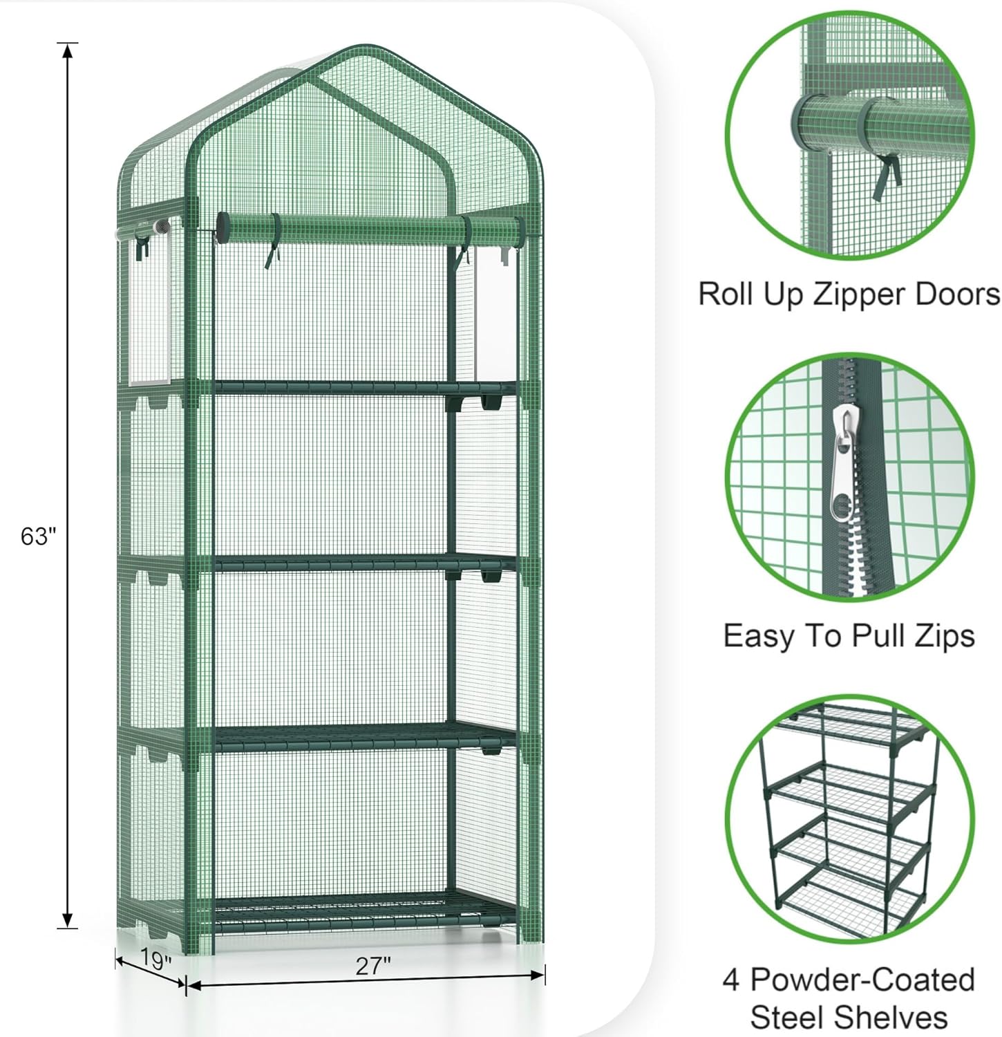 Mini Greenhouse 4-Tier Small Greenhouses for Outdoor Indoor 27"x19"x63" Portable Greenhouse w/ Screen Windows & Waterproof PE Cover Green House for Backyard Balcony Seedling Raising