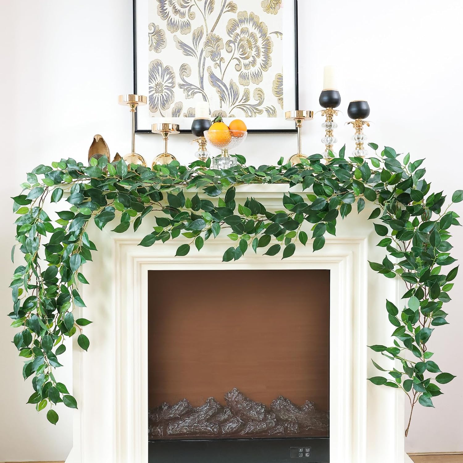 mizii 5 Packs 390" Artificial Vines Ficus Garland Fake Vine Silk Green Leaves Faux Plants Greenery Decoration for Bedroom Room Wall Party Table Centerpieces Wedding Arch Decor