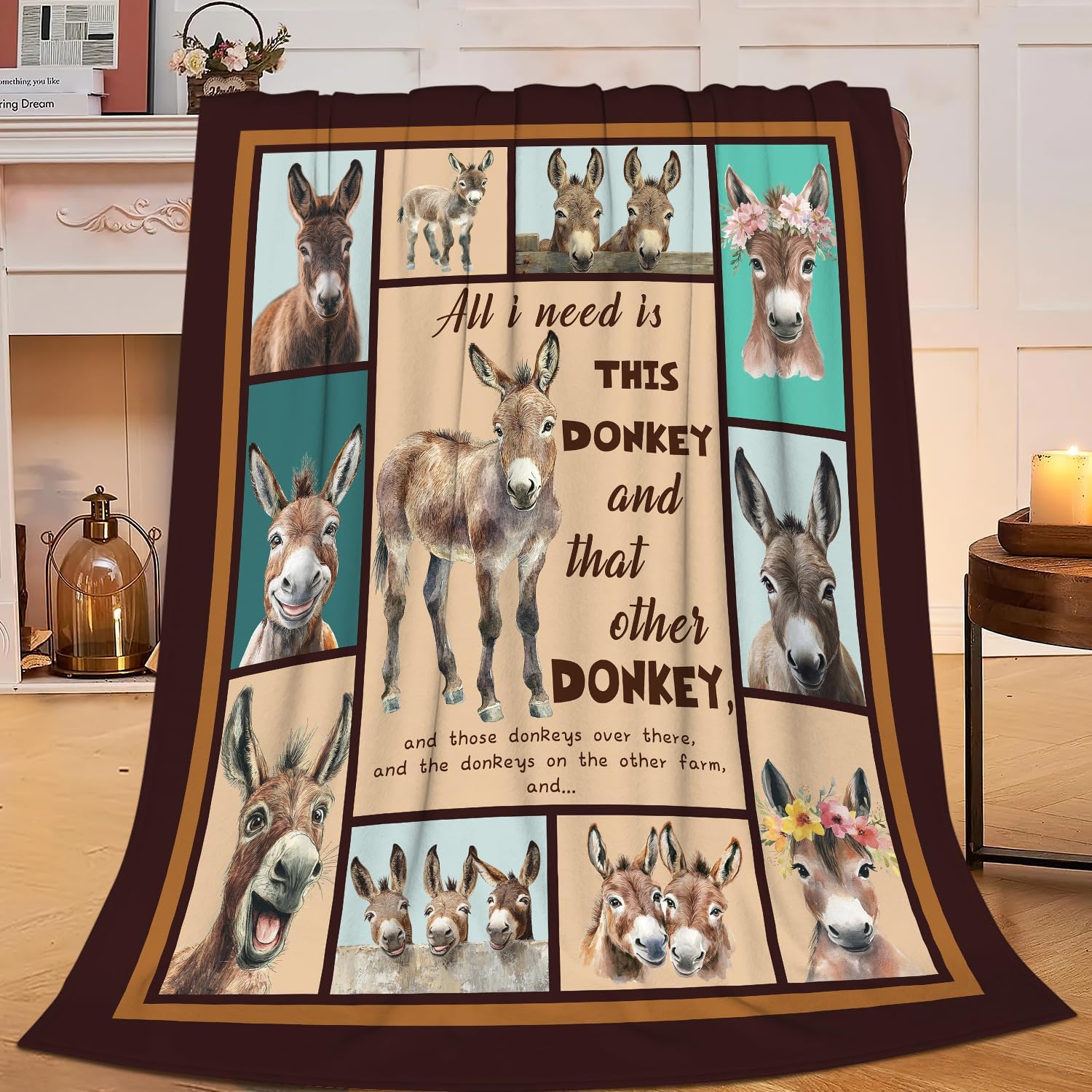 Donkey Blanket Donkeys Throw Blanket Flannel Stuff Merch Cozy Decor Fleece Plush Fuzzy Warm Soft Lightweight Bedding Gifts for Lover Girls Women Men Boy Couch Sofa 80"X60"
