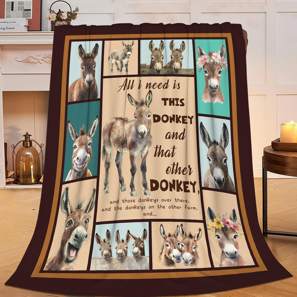 Donkey Blanket Donkeys Throw Blanket Flannel Stuff Merch Cozy Decor Fleece Plush Fuzzy Warm Soft Lightweight Bedding Gifts for Lover Girls Women Men Boy Couch Sofa 50"X40"