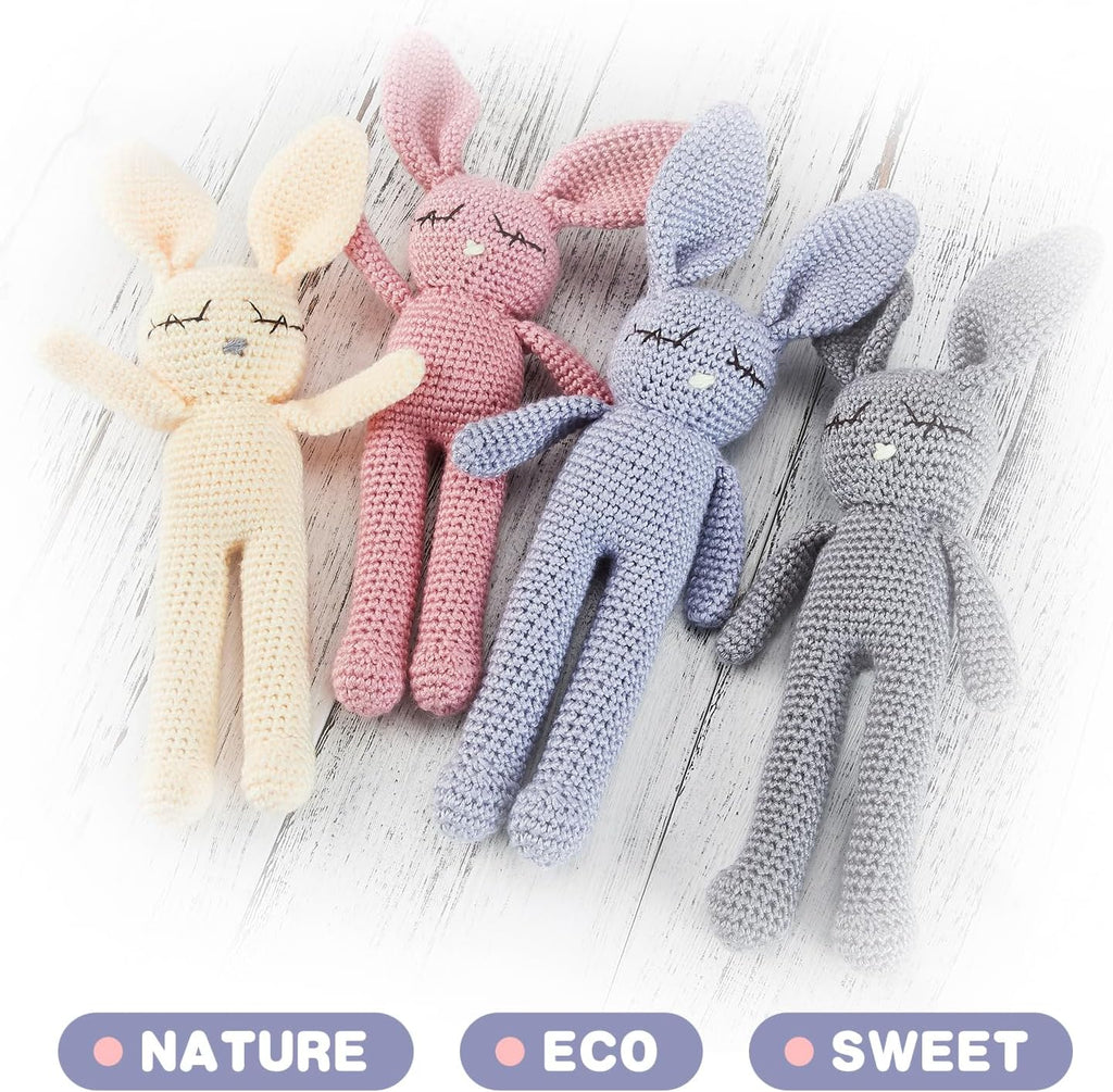 Moni's Choice Stuffed Plush Baby Crochet Bunny Rabbit Easter Gifts Handmade Stuffed Animal Hand-Knit Doll Granddaughter Grandson Lovey Sleep Toy Newborn(Blue)