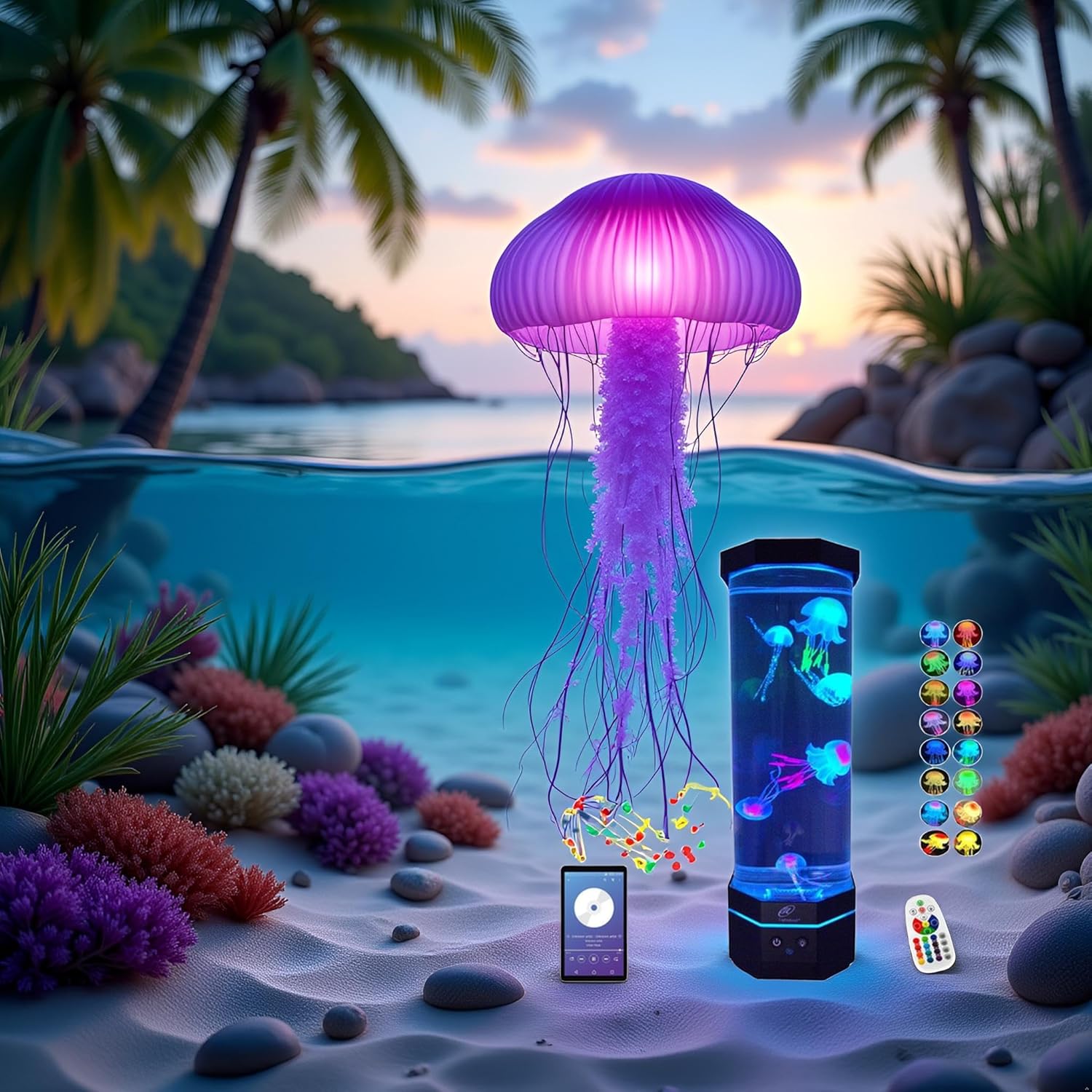 Lightahead LED Sensory Jellyfish Aquarium Lamp with Bluetooth Speaker and Color Changing Light Effects. Majestic and Standing Tall at 12 Inches! Medium (12 Inches Tall)