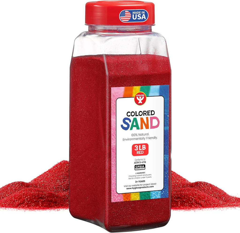 Hygloss Colored Sand for Crafts – 3 lb Bottle, Red – Vibrant Colorful Fine Sensory Play Sand Art Kits for Kids – Classroom Activities for Children 3 4 5 6 7 8 9 10 11 12 – Safe for Ages 3+