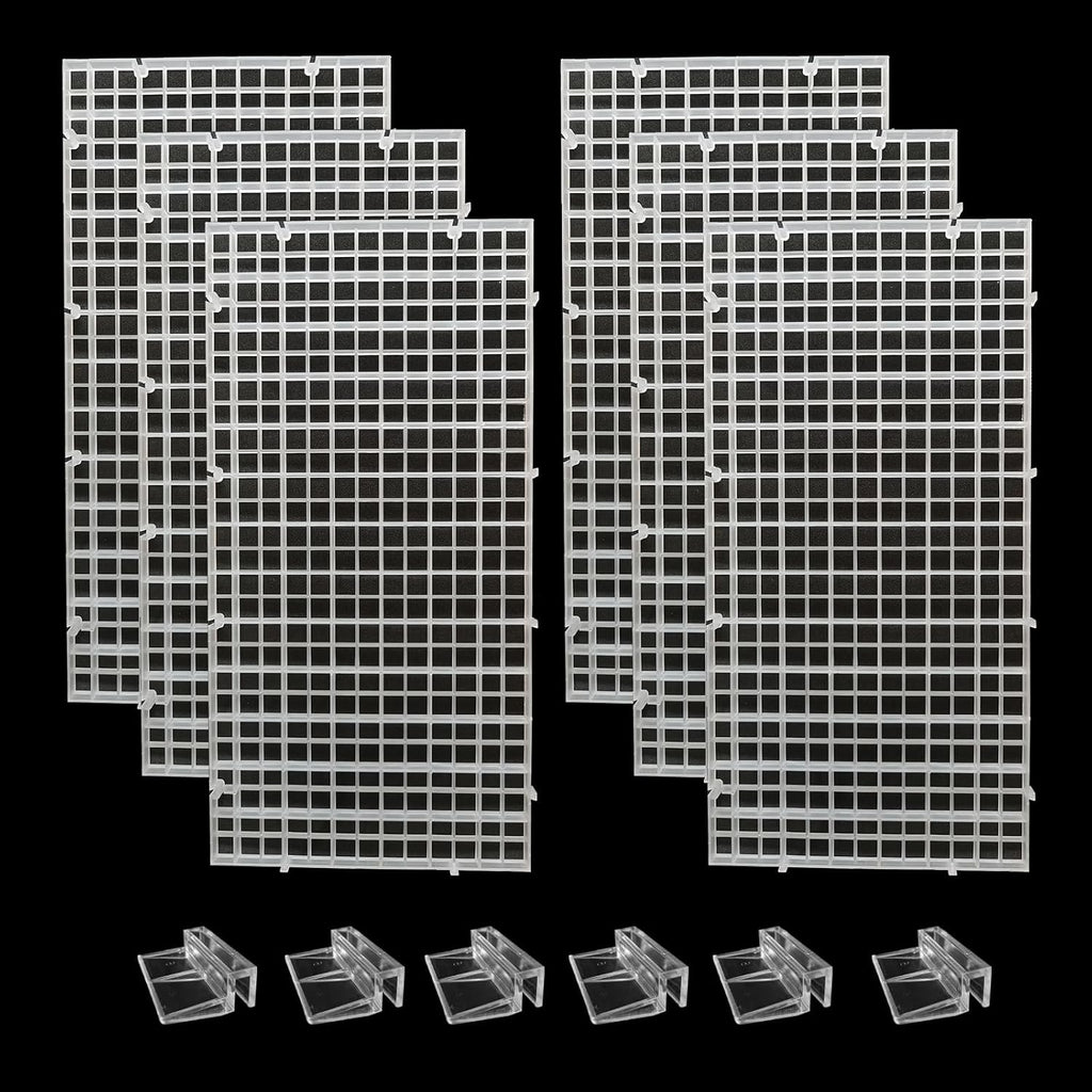6 PCS Aquarium Fish Tank top Cover lid Divider Plastic Grid Panel Egg Crate Grate Bottom Isolation Filter Tray Separation Hoods with Acrylic Clear Clips Holder