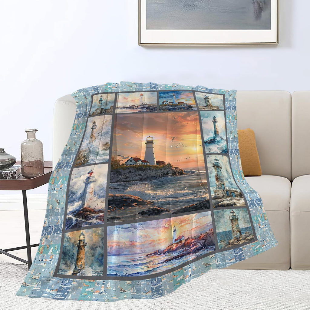 Lighthouse Blanket Nautical Throw Blanket Lighthouse Flannel Stuff Merch Cozy Decor Fleece Plush Fuzzy Warm Soft Lightweight Bedding Gifts for Girls Women Men Boy Couch Sofa 80"X60"