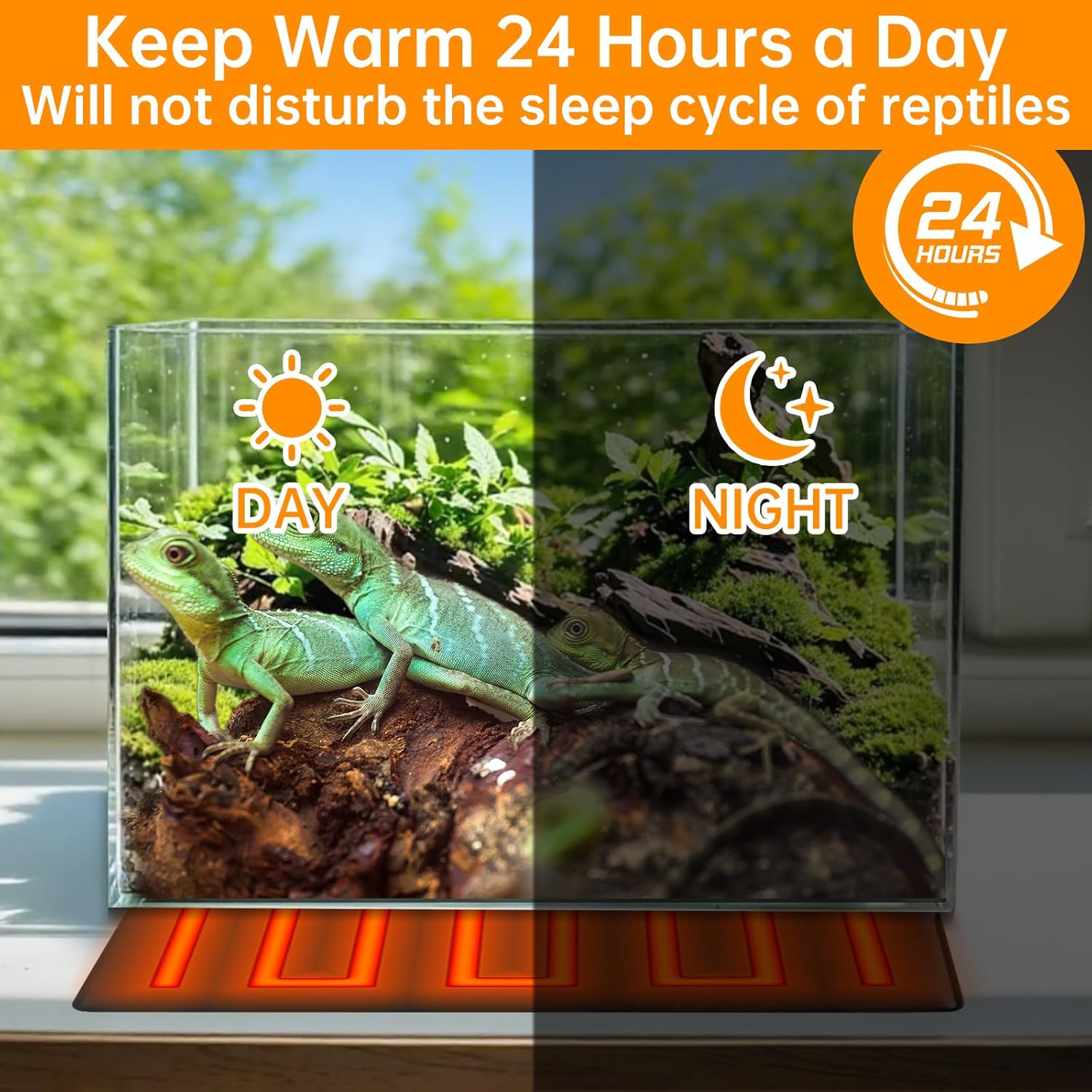 Reptile Heat Pad 8x12 Inch 16W, Terrarium Heating Mat Under Tank, Reptile Heat Mat/Pad for Amphibians, Turtle, Lizard, Bearded Dragon, Hermit Crab, Frog, Snake