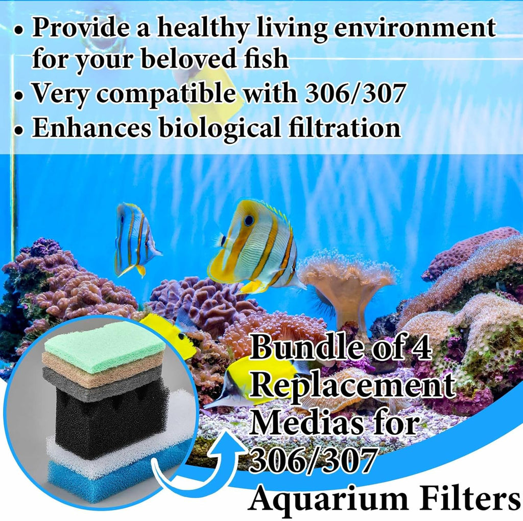 32 Pcs Filter Media Compatible with 306/307 Filters, Aquarium Replacement Maintenance Kit Including Biological Sponge, Ammonia/Phosphate/Nitrite Remover Pad, Aquarium Towel, Grease