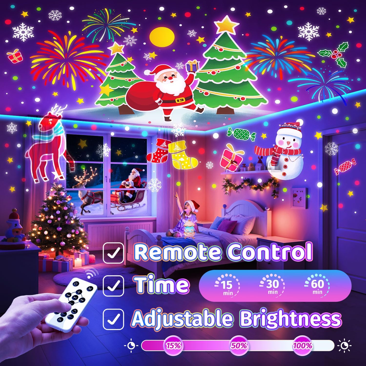 Christmas Gifts for Girls Toys, 15 Music+15 Films+315 Colors Night Light Projector, 360°+Remote+Cordless Star Projector for Kids, Mermaid Princess Gifts for Girls Room Decor, Pink Baby Toddler Toys
