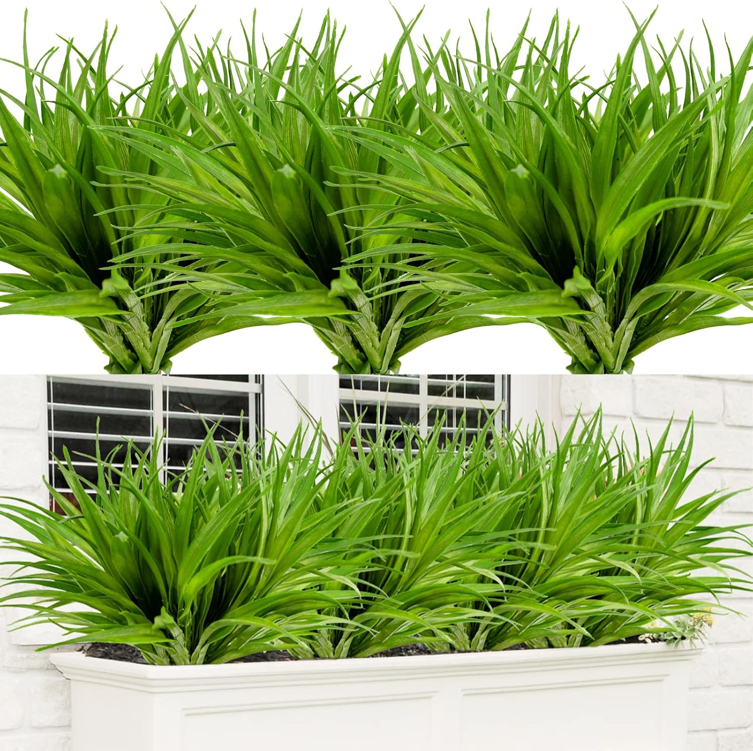 8Pcs Artificial Grass Plant Fake Outdoor Plastic Plants UV Resistant Faux Grasses Greenery Shrubs for Window Box Garden Patio Porch Home Decor Rose Green