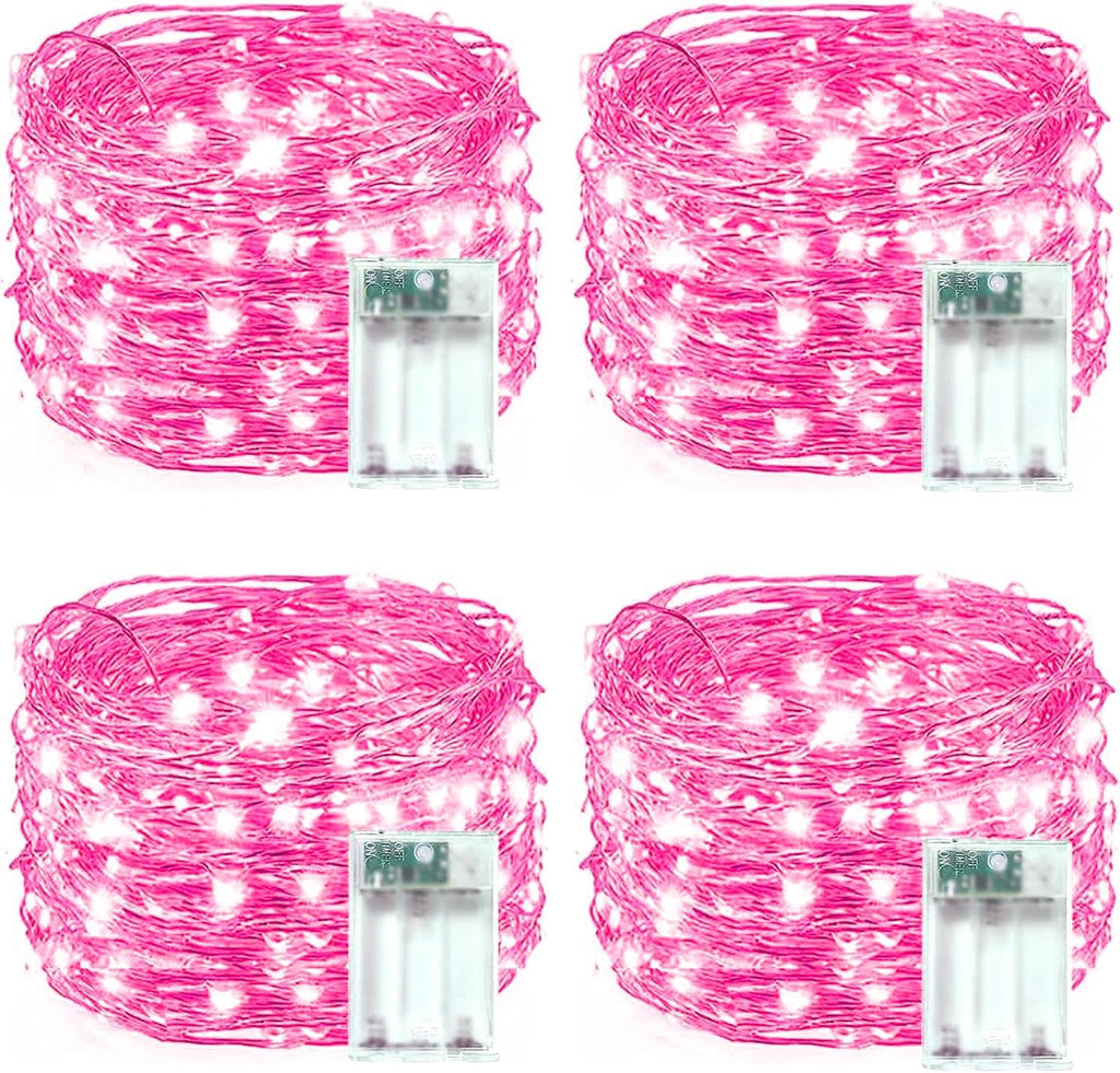 4 Pack 60 LED Christmas Fairy Lights Battery Operated with Timer, 20FT Waterproof Twinkle Lights Indoor Outdoor, String Lights for Bedroom, Wedding, DIY, Centerpiece, Christmas Decorations(Pink)