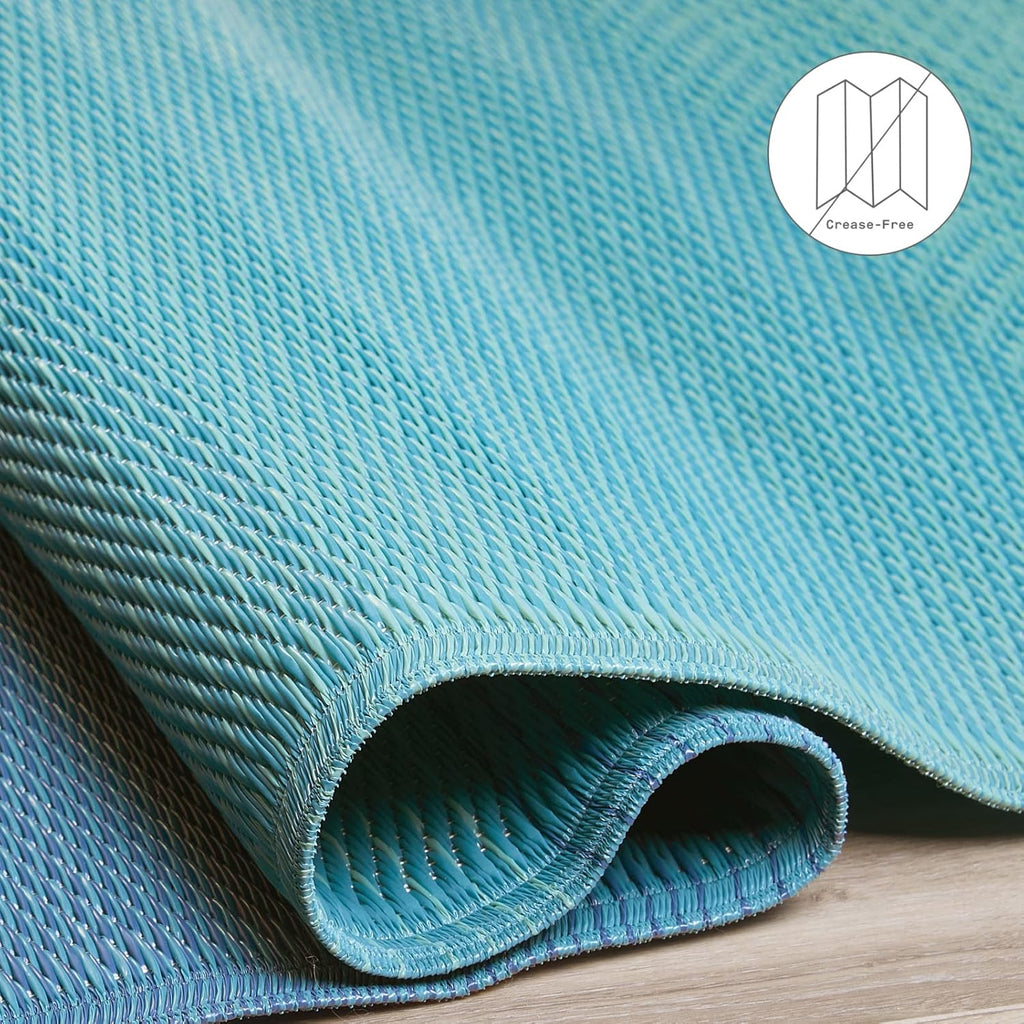 Fab Habitat Ombre Outdoor Rug - Waterproof, Fade Resistant, Crease-Free, Reversible - Premium Recycled Plastic - Patio Porch Balcony Deck - Big Sur Teal - 8x10 ft