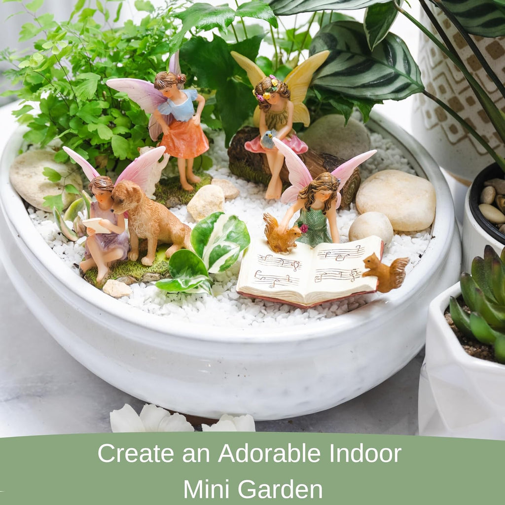PRETMANNS Fairies for Fairy Garden, with Adorable Miniature Animals – a Cute Accessories Fairy Kit for Outdoor – 5 Piece Figurine Collection