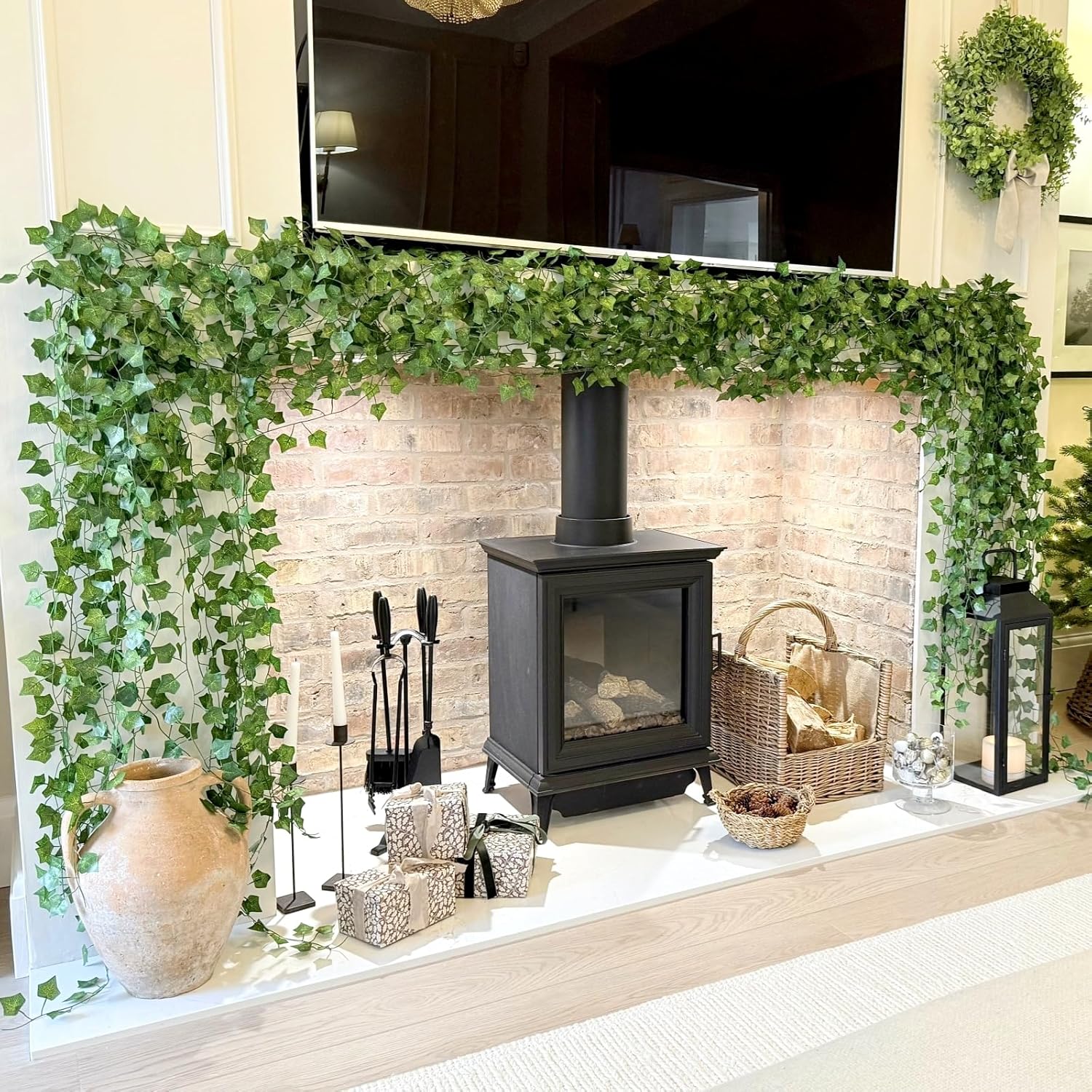 CQURE 48 Pack 336Ft Artificial Ivy Fake Vines,Ivy Garland Greenery Garland Fake Hanging Plants Vines Aesthetic Green Leaves for Bedroom Wedding Party Garden Wall Room Decor