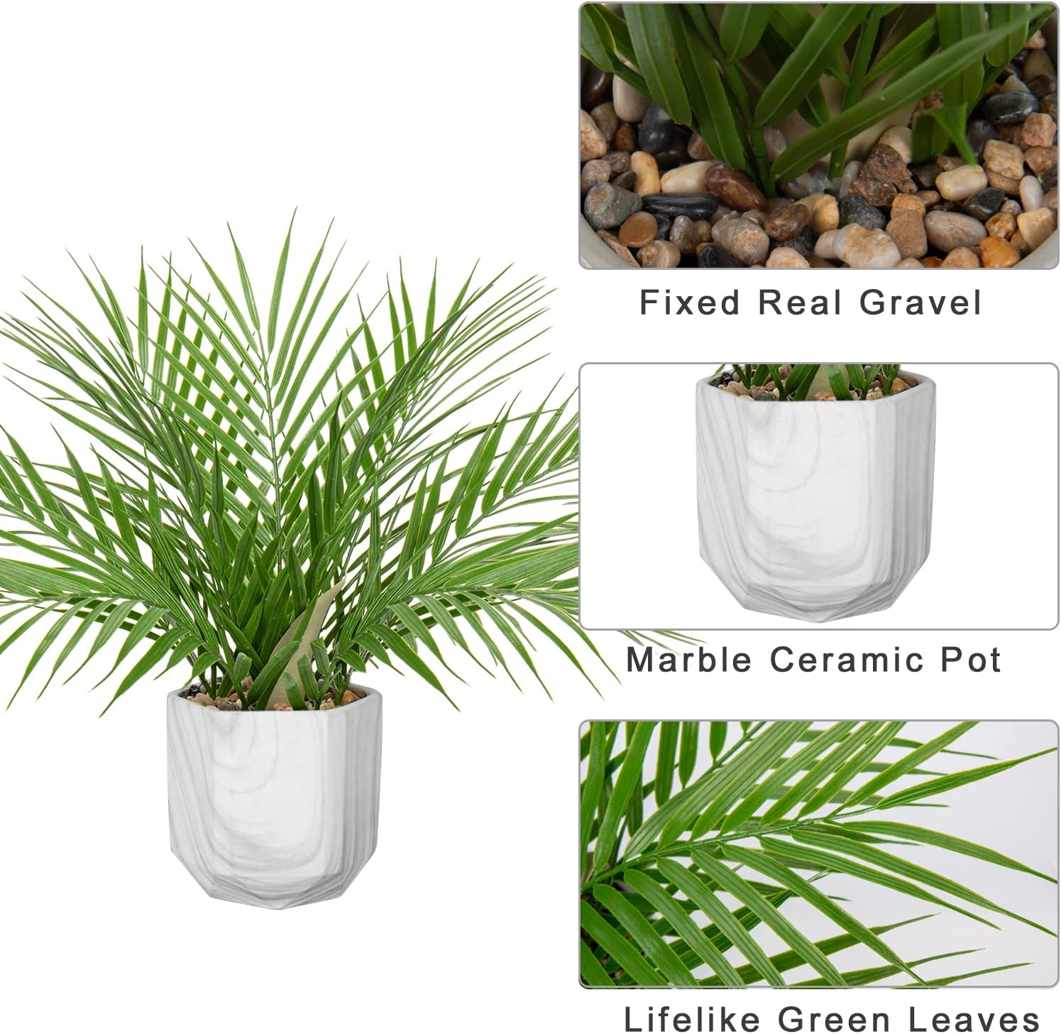 Hollyone Large Artificial Potted Plants Fake Palm Plants 16" Faux Green Plant Plastic Tropical Palm Tree in Marble Ceramic Pots Bohemian for Home Room Office House Indoor Decoration