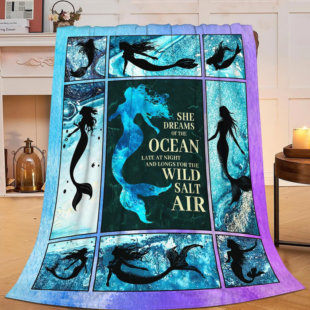 Mermaid Blanket Mermaid Throw Blanket Flannel Stuff Merch Cozy Decor Fleece Plush Fuzzy Warm Soft Lightweight Bedding Gifts for Girls Women Men Boy Couch Sofa 60"X50"