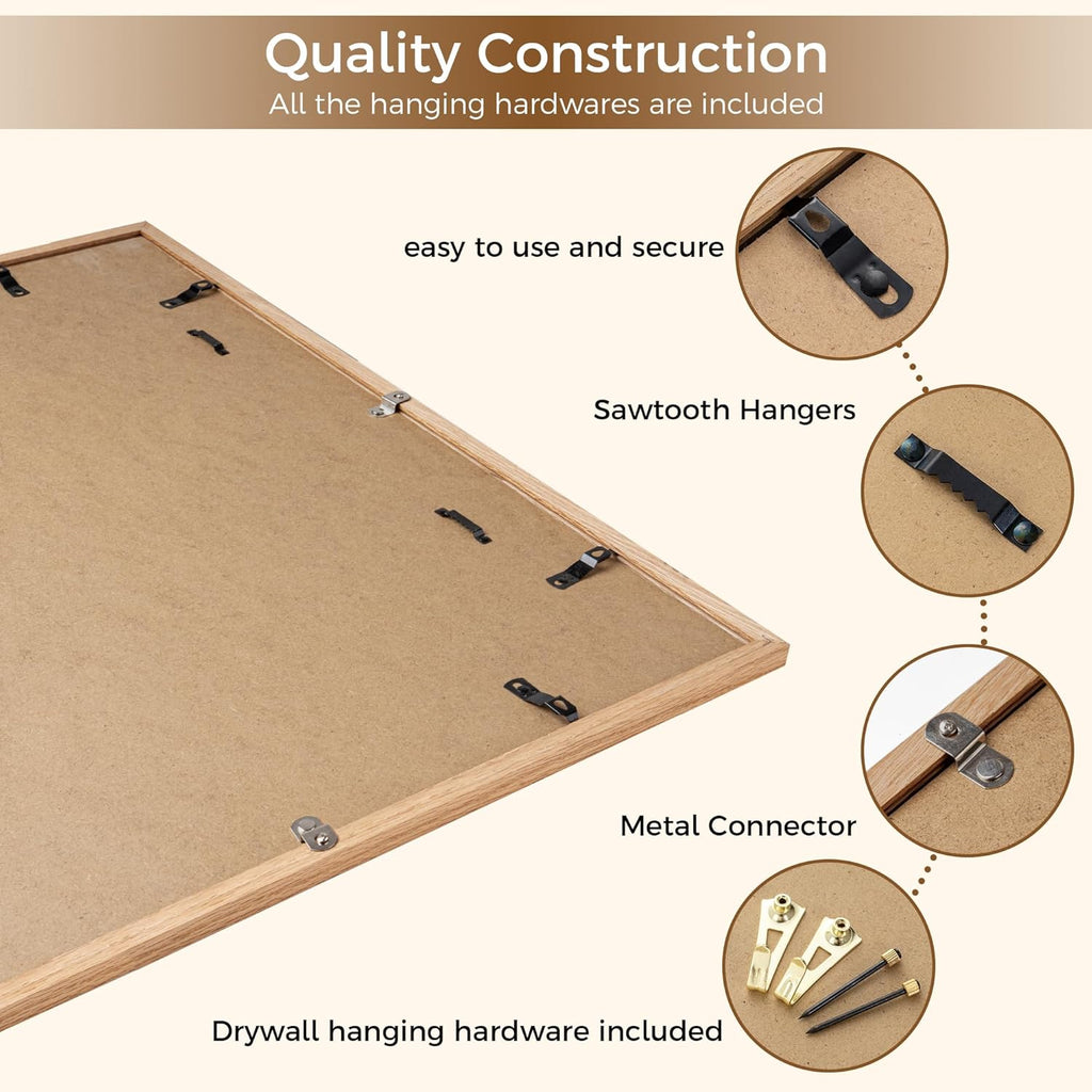 Fun Memories 26x32 Oak Picture Frame for Wall, 26x32 Frame with Matted to 22x28, Solid Wood Picture Frames for Wall Art Photo and Prints (Natural, 1 Pack)
