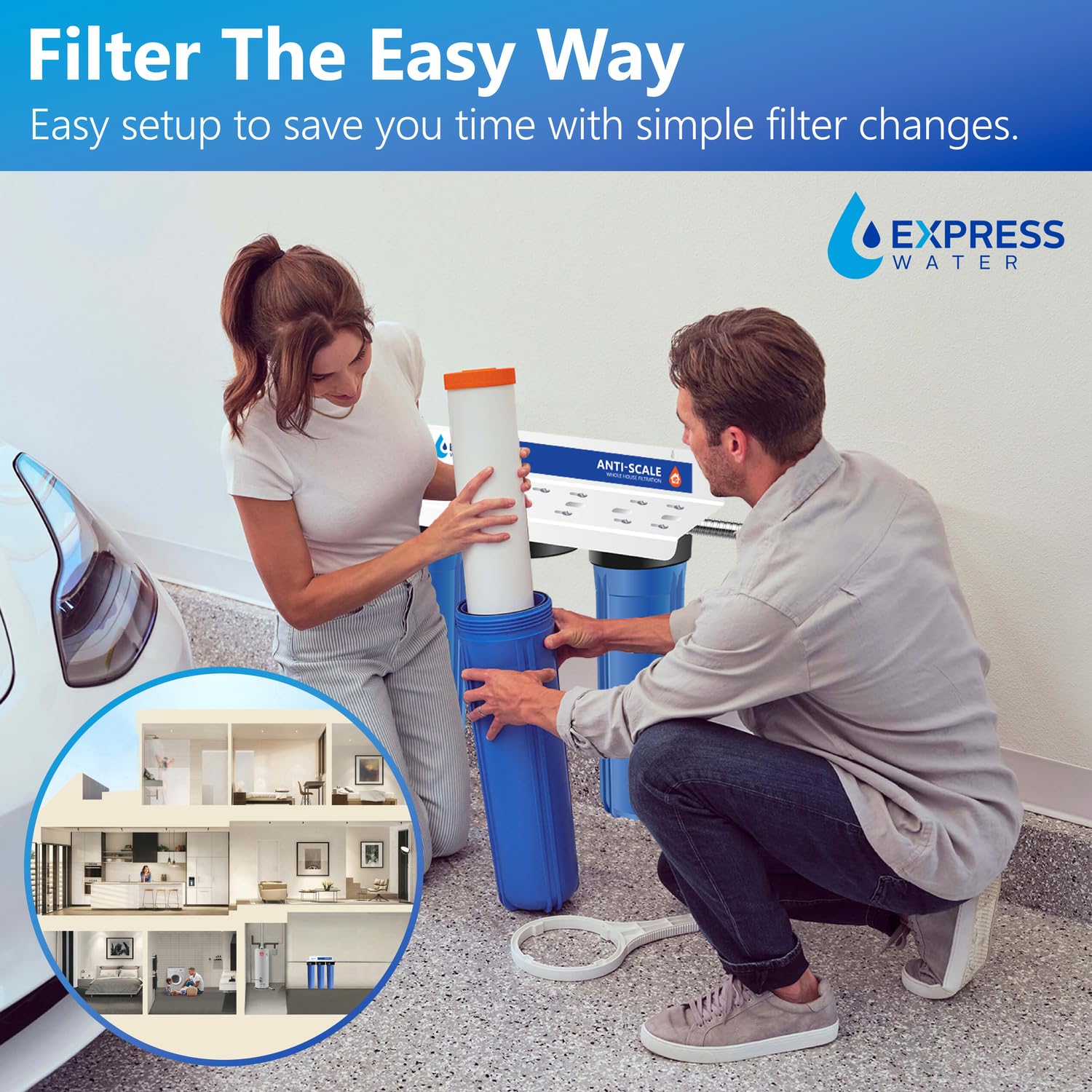 Whole Home Water Filter System| ANTI-SCALE | 3 Stage Water Purifier Whole Home, Top-Tier Anti-Scale Filter Specially Designed to Prevent Scale Build-Up, Protects Appliances, No More Descaler Solution