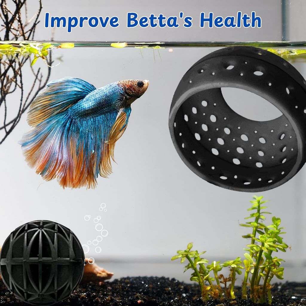 Betta Hideout Resting Spot with Filter Ball, Floating Log for Bettafish with Suction Cup, Betta Resting Spot, Hammock Float Aquarium Accessories, Aquatic Tunnel with Suction Cup (Black)