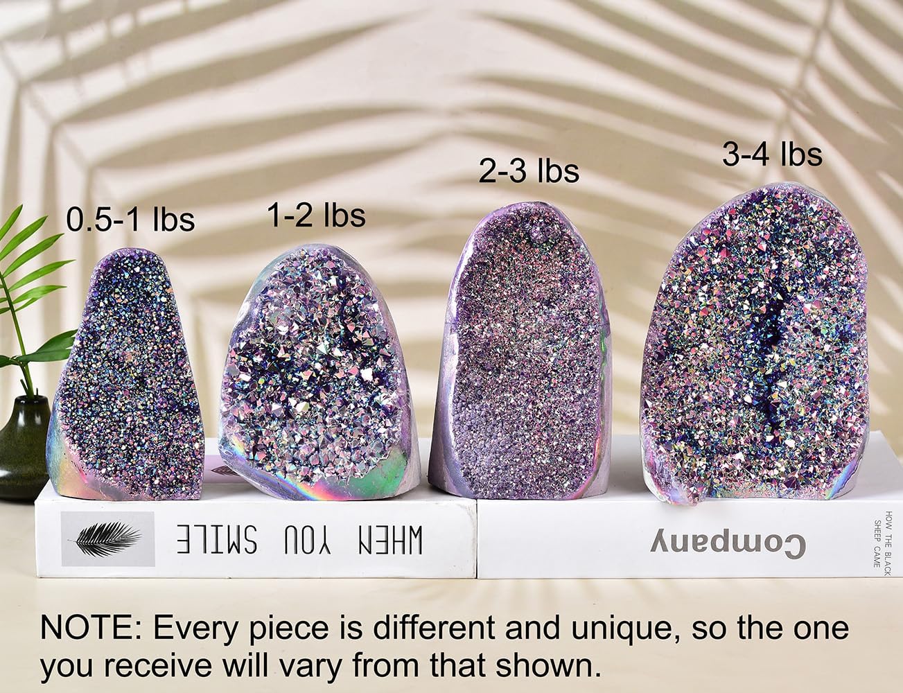 JIC Gem Rainbow Aura Titanium Coated Amethyst (1 lb to 2 lb) Crystal Cluster from Brazil Quartz Geode Gemstone Home Decor