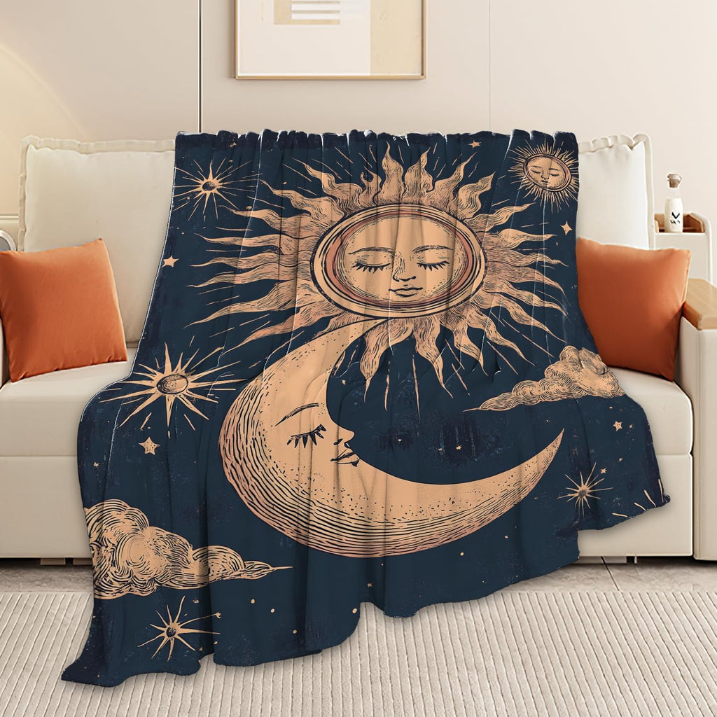 Sun and Moon Throw Blanket Celestial Hippie Sun and Moon Stuff Gifts for Kids Girls Boys Adults Women Man Soft Cozy Warm Plush Fluffy Fuzzy Fleece Blanket Decor 50''X60''
