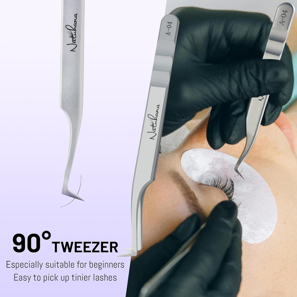 High Precision Lash Tweezers for Individual and Volume Eyelash Extensions Premium Stainless Steel Curved Fiber Tip Professional Isolation Tweezer